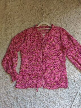 Pink Floral Button-Front Blouse